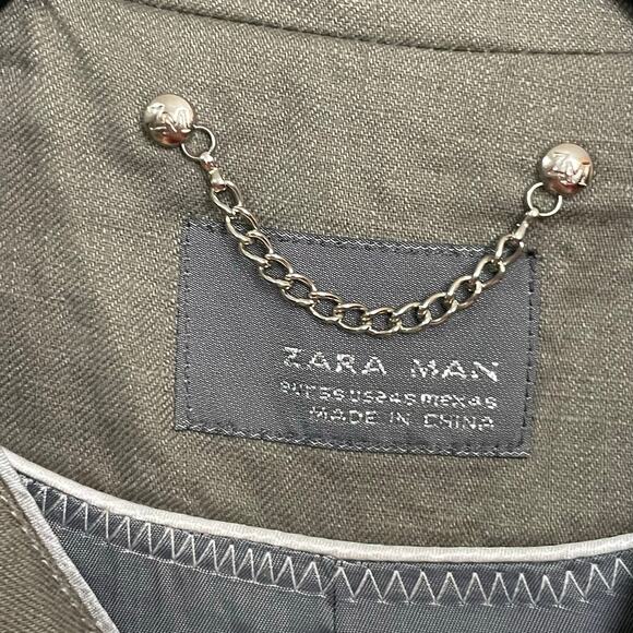 Zara Man 46R utility military blazer jacket olive green white trim linen summer - Picture 4 of 7